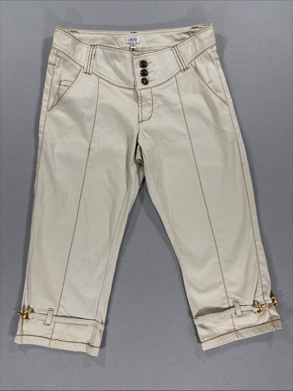 Vintage NWT Cache’ Cropped Pants with Rolled Hem gold horsebit  10